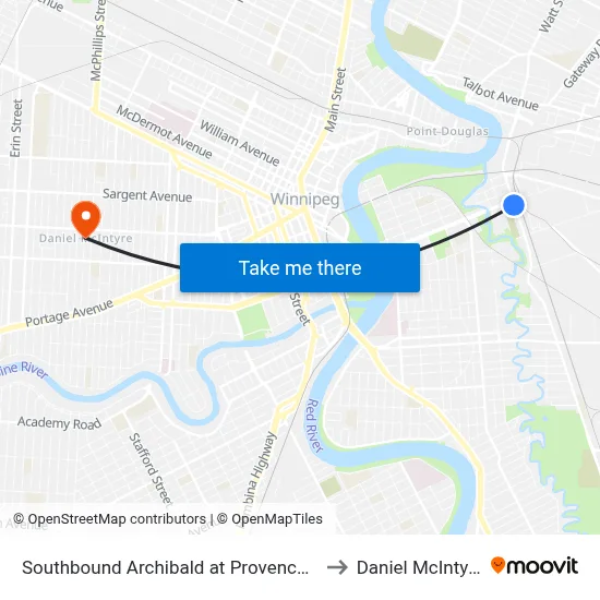 Southbound Archibald at Provencher to Daniel McIntyre map