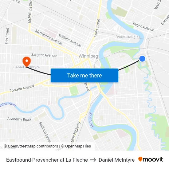 Eastbound Provencher at La Fleche to Daniel McIntyre map