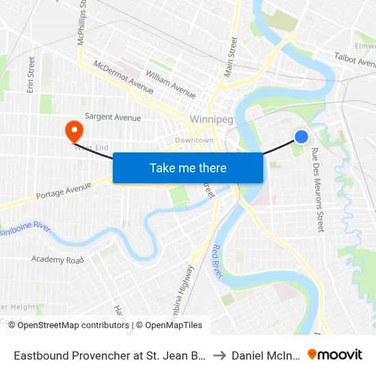 Eastbound Provencher at St. Jean Baptiste to Daniel McIntyre map