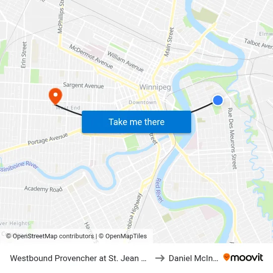 Westbound Provencher at St. Jean Baptiste to Daniel McIntyre map