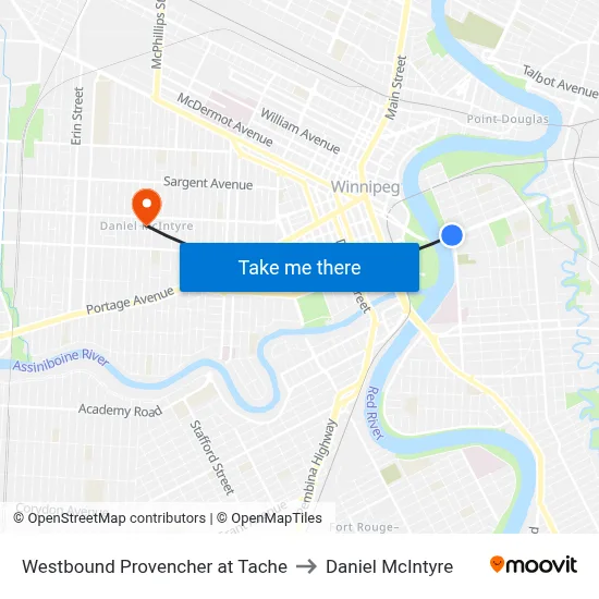 Westbound Provencher at Tache to Daniel McIntyre map