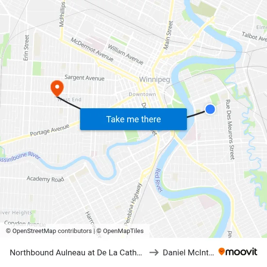 Northbound Aulneau at De La Cathedrale to Daniel McIntyre map