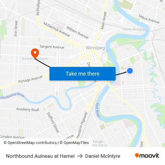 Northbound Aulneau at Hamel to Daniel McIntyre map