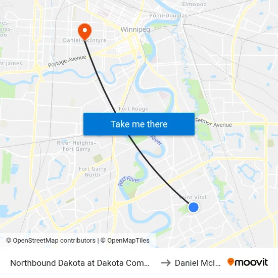 Northbound Dakota at Dakota Community Club to Daniel McIntyre map