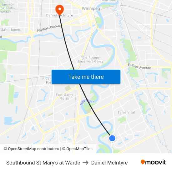 Southbound St Mary's at Warde to Daniel McIntyre map