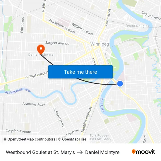 Westbound Goulet at St. Mary's to Daniel McIntyre map