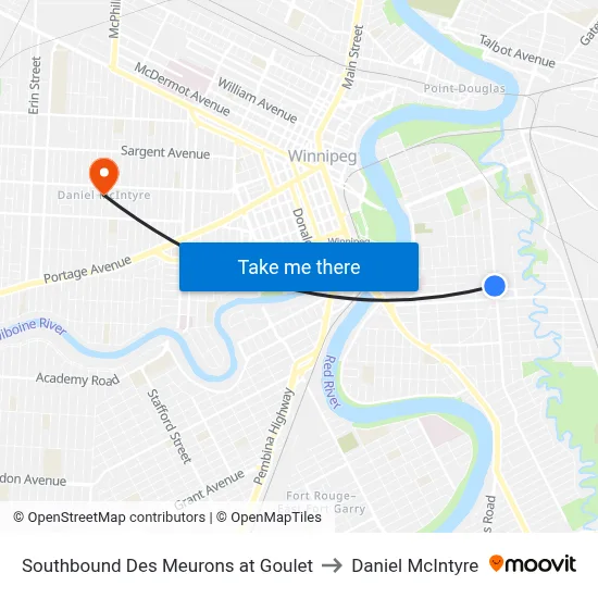 Southbound Des Meurons at Goulet to Daniel McIntyre map
