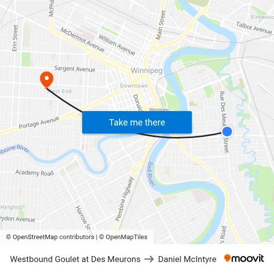 Westbound Goulet at Des Meurons to Daniel McIntyre map