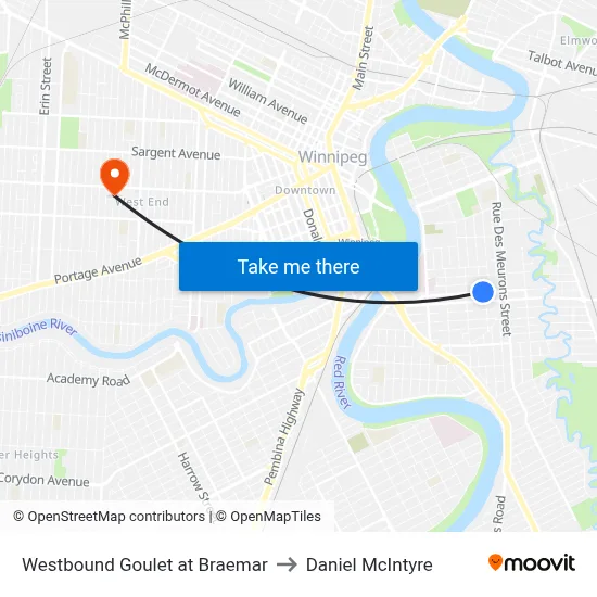 Westbound Goulet at Braemar to Daniel McIntyre map