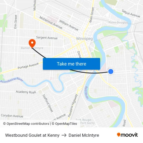 Westbound Goulet at Kenny to Daniel McIntyre map