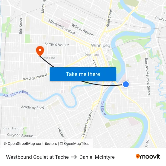 Westbound Goulet at Tache to Daniel McIntyre map