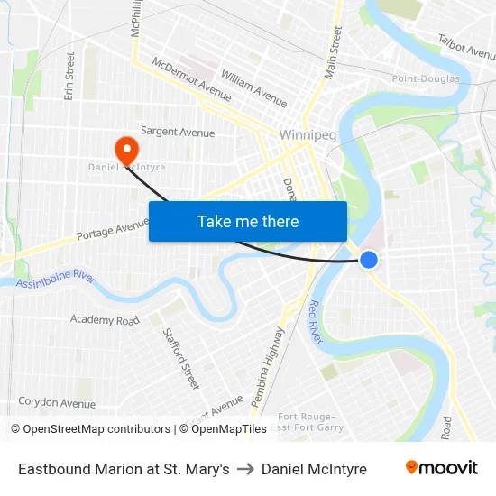 Eastbound Marion at St. Mary's to Daniel McIntyre map