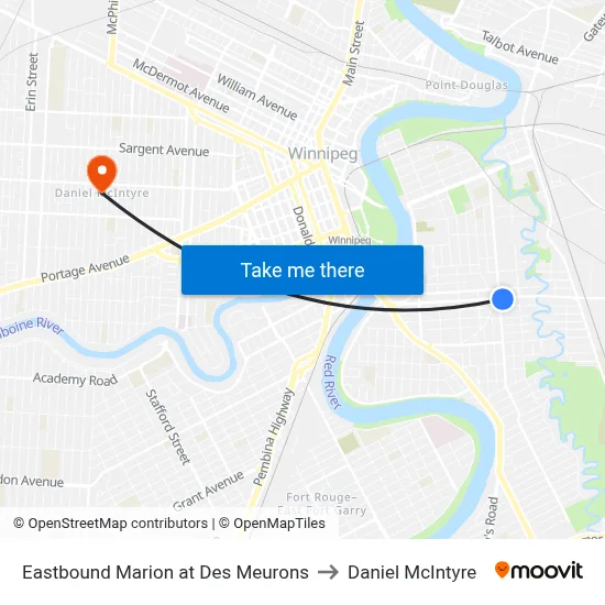 Eastbound Marion at Des Meurons to Daniel McIntyre map