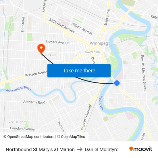 Northbound St Mary's at Marion to Daniel McIntyre map