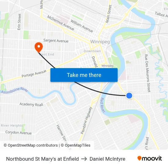 Northbound St Mary's at Enfield to Daniel McIntyre map