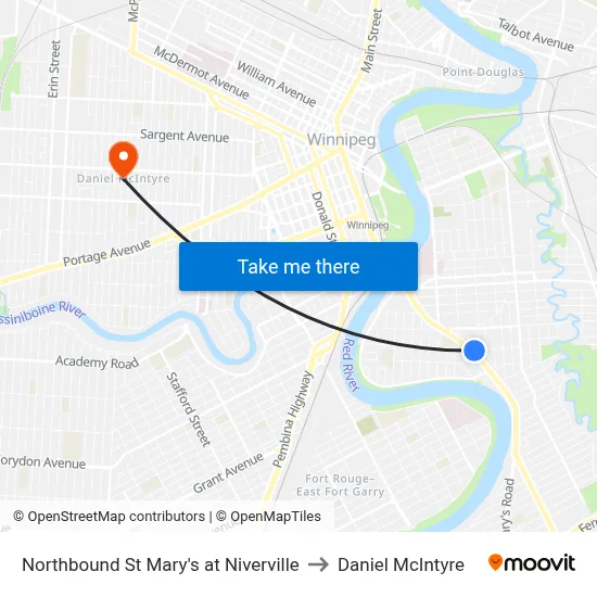 Northbound St Mary's at Niverville to Daniel McIntyre map