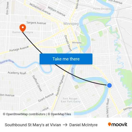 Southbound St Mary's at Vivian to Daniel McIntyre map