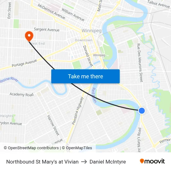 Northbound St Mary's at Vivian to Daniel McIntyre map