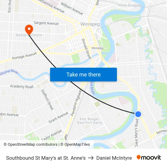 Southbound St Mary's at St. Anne's to Daniel McIntyre map