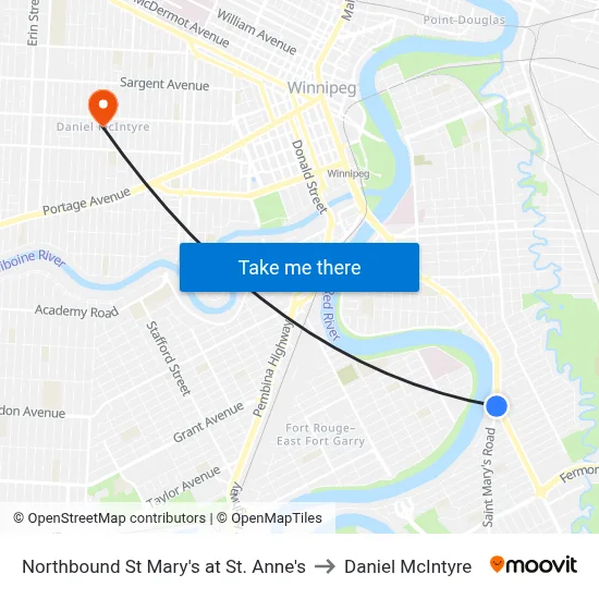 Northbound St Mary's at St. Anne's to Daniel McIntyre map