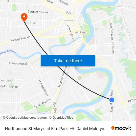 Northbound St Mary's at Elm Park to Daniel McIntyre map