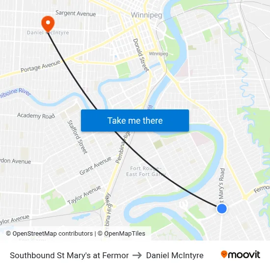Southbound St Mary's at Fermor to Daniel McIntyre map