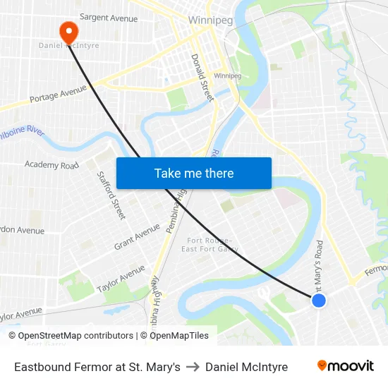 Eastbound Fermor at St. Mary's to Daniel McIntyre map