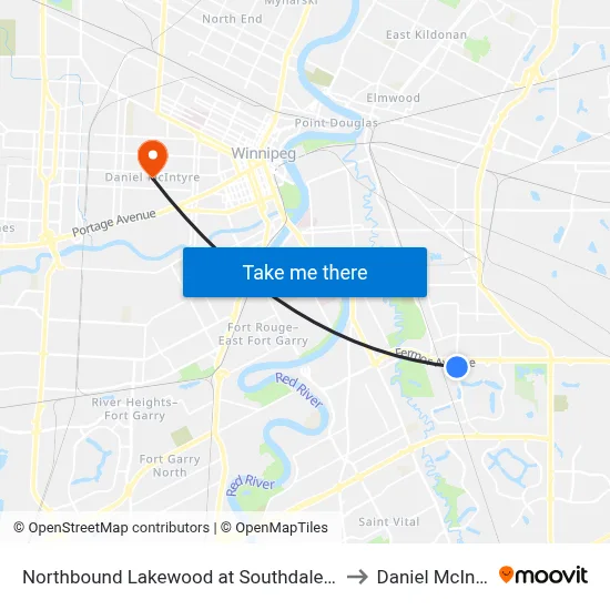 Northbound Lakewood at Southdale Centre to Daniel McIntyre map