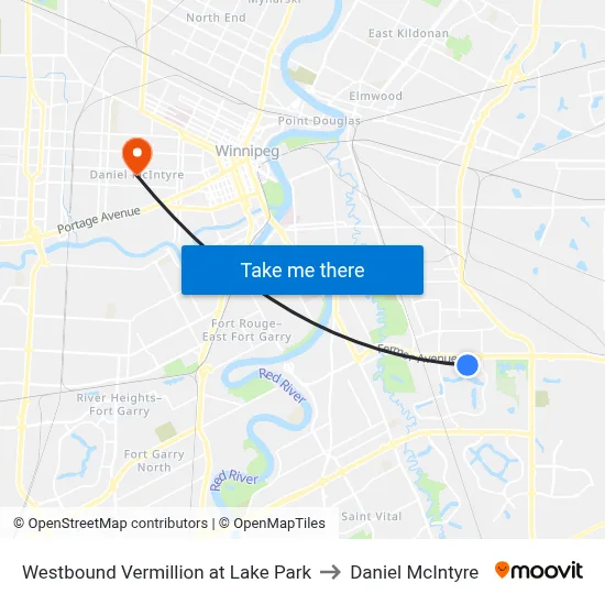 Westbound Vermillion at Lake Park to Daniel McIntyre map