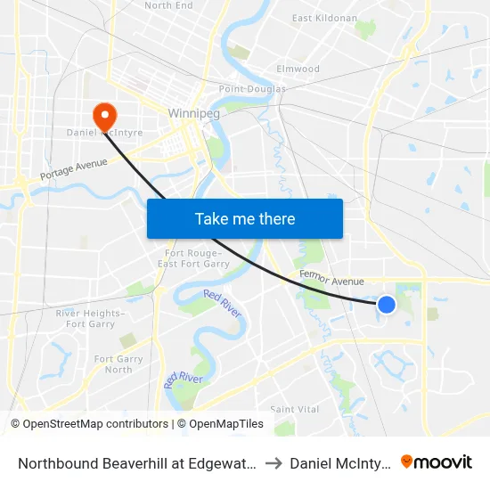 Northbound Beaverhill at Edgewater to Daniel McIntyre map