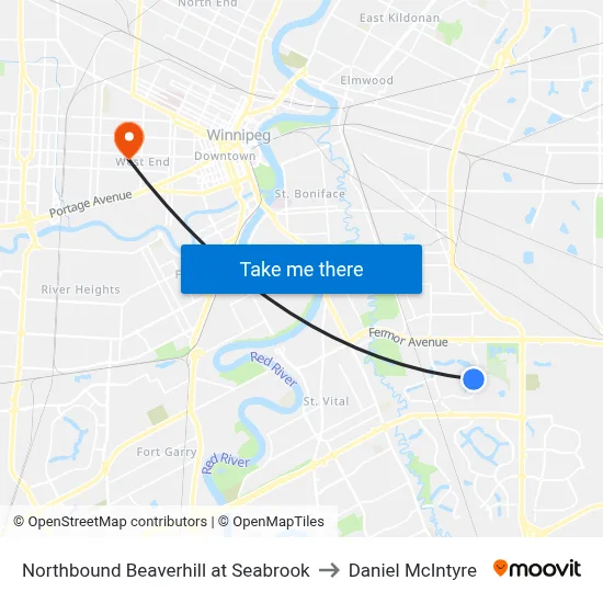 Northbound Beaverhill at Seabrook to Daniel McIntyre map
