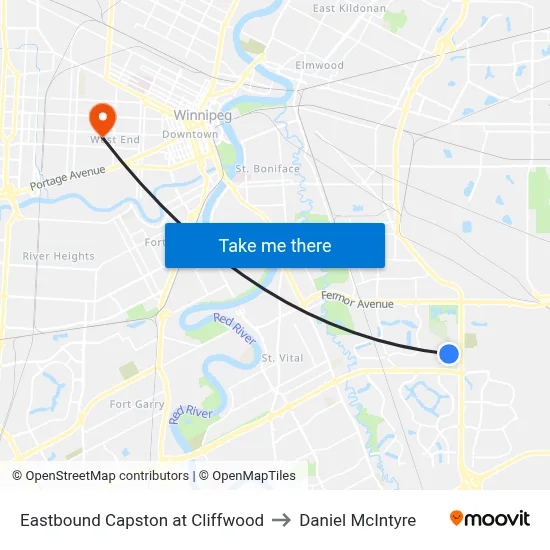 Eastbound Capston at Cliffwood to Daniel McIntyre map