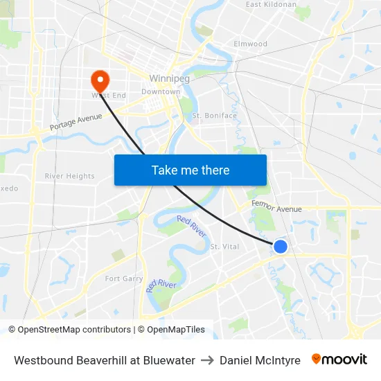 Westbound Beaverhill at Bluewater to Daniel McIntyre map
