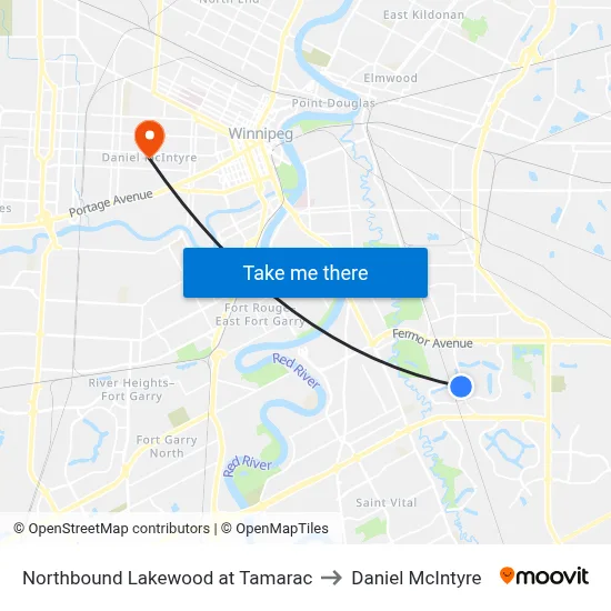 Northbound Lakewood at Tamarac to Daniel McIntyre map