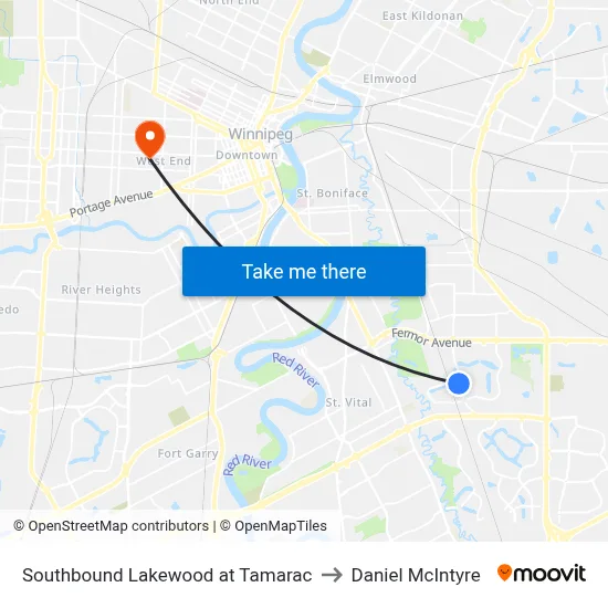 Southbound Lakewood at Tamarac to Daniel McIntyre map