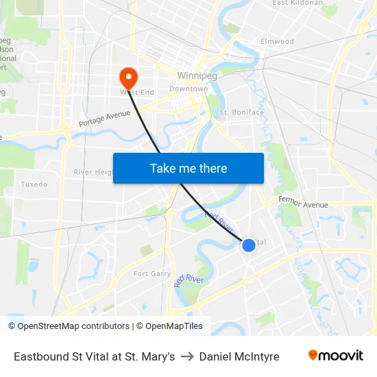 Eastbound St Vital at St. Mary's to Daniel McIntyre map