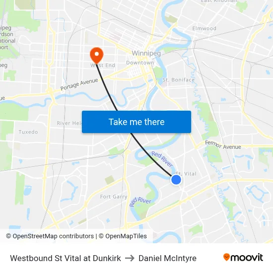 Westbound St Vital at Dunkirk to Daniel McIntyre map