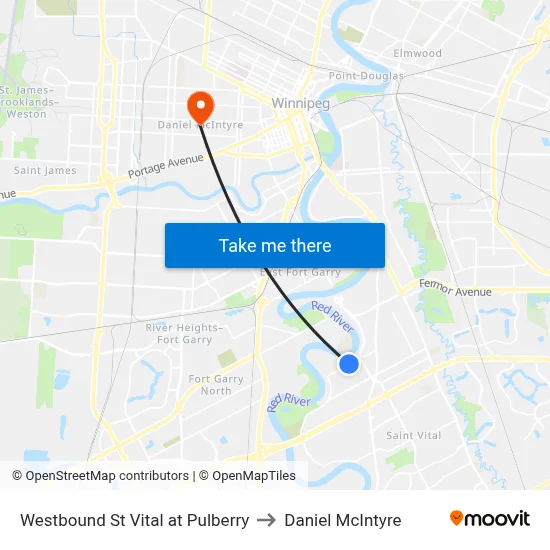 Westbound St Vital at Pulberry to Daniel McIntyre map