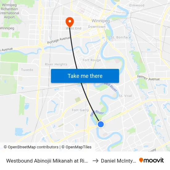 Westbound Abinojii Mikanah at River to Daniel McIntyre map