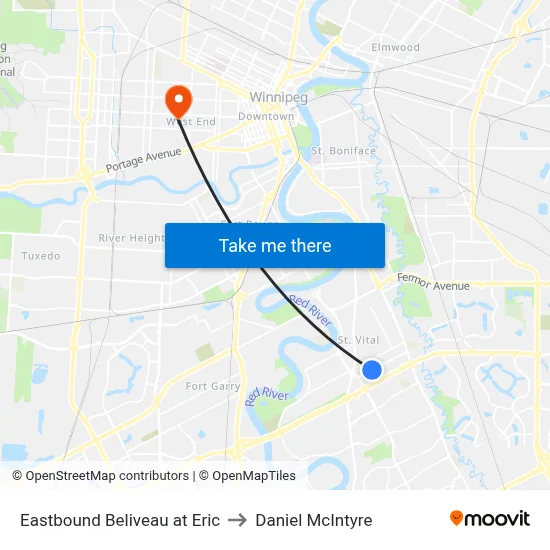 Eastbound Beliveau at Eric to Daniel McIntyre map