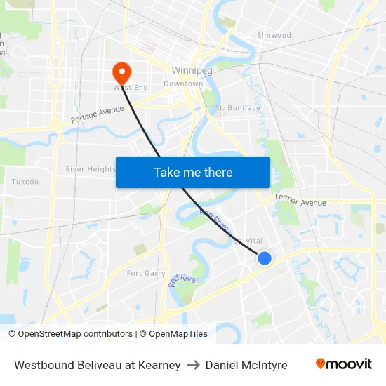 Westbound Beliveau at Kearney to Daniel McIntyre map