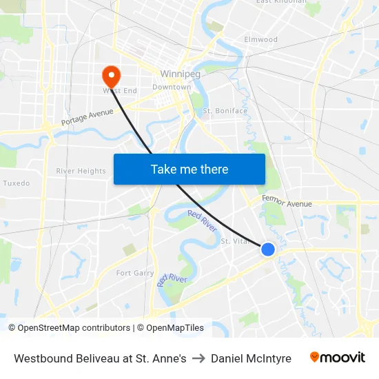 Westbound Beliveau at St. Anne's to Daniel McIntyre map