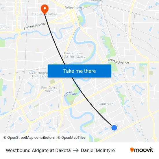 Westbound Aldgate at Dakota to Daniel McIntyre map