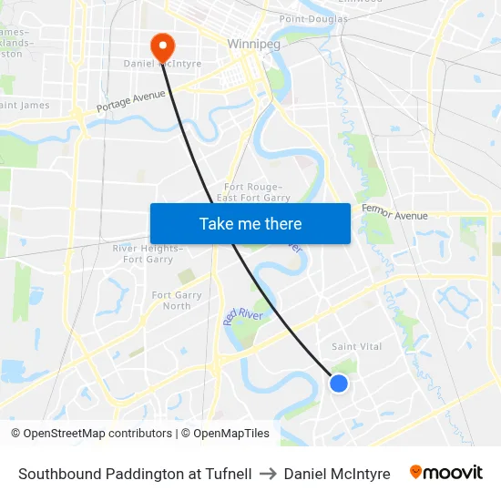 Southbound Paddington at Tufnell to Daniel McIntyre map