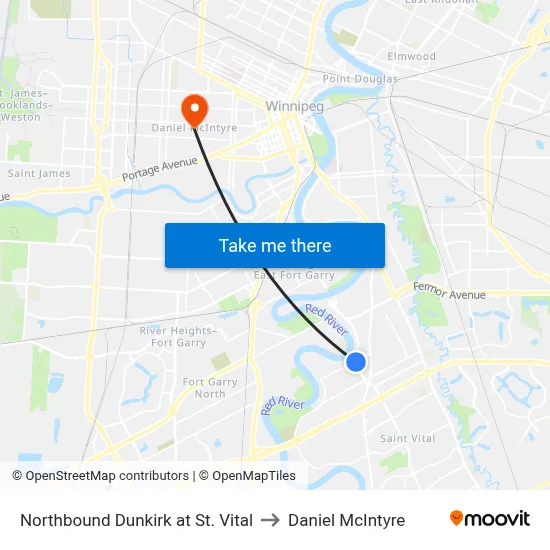 Northbound Dunkirk at St. Vital to Daniel McIntyre map