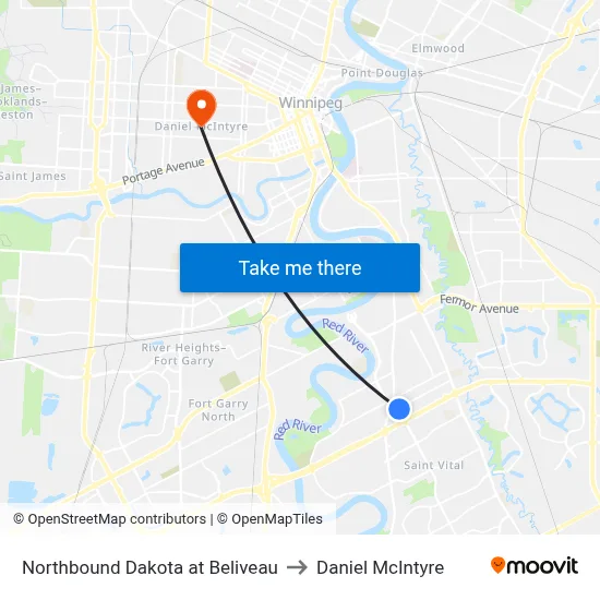 Northbound Dakota at Beliveau to Daniel McIntyre map