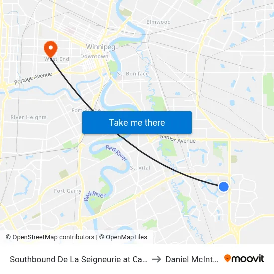 Southbound De La Seigneurie at Cassin to Daniel McIntyre map