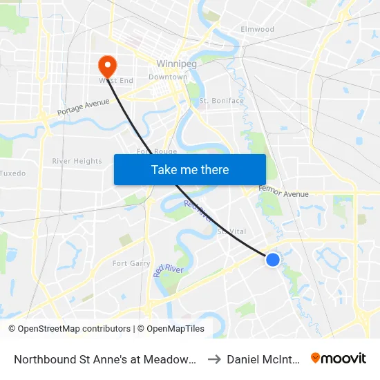 Northbound St Anne's at Meadowood to Daniel McIntyre map