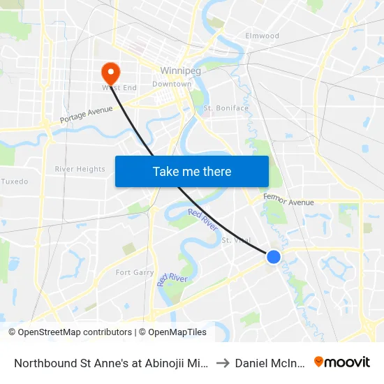 Northbound St Anne's at Abinojii Mikanah to Daniel McIntyre map