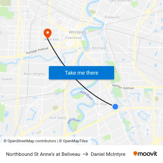 Northbound St Anne's at Beliveau to Daniel McIntyre map